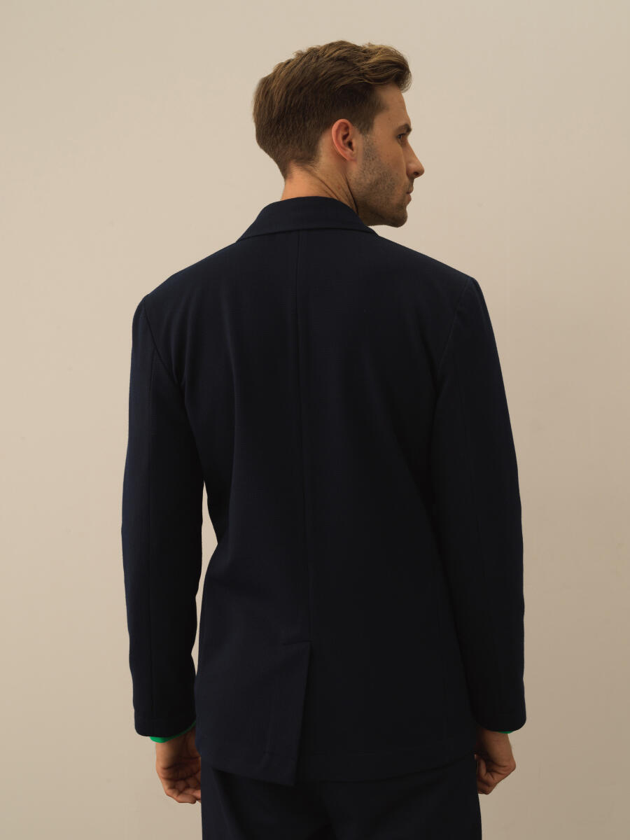 Lacivert Pamuk Dokulu Regular Fit Ceket - 3