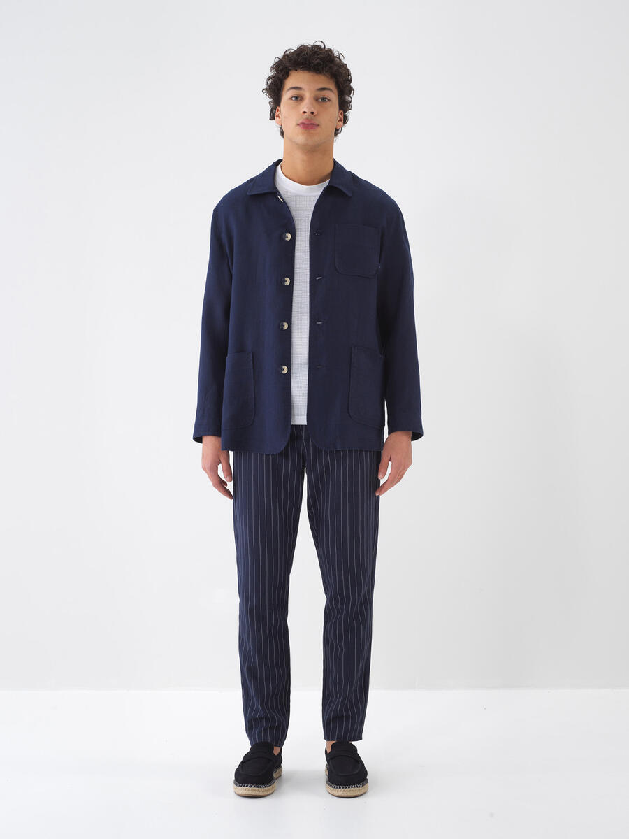 Lacivert %100 Keten Regular Fit Ceket (2)