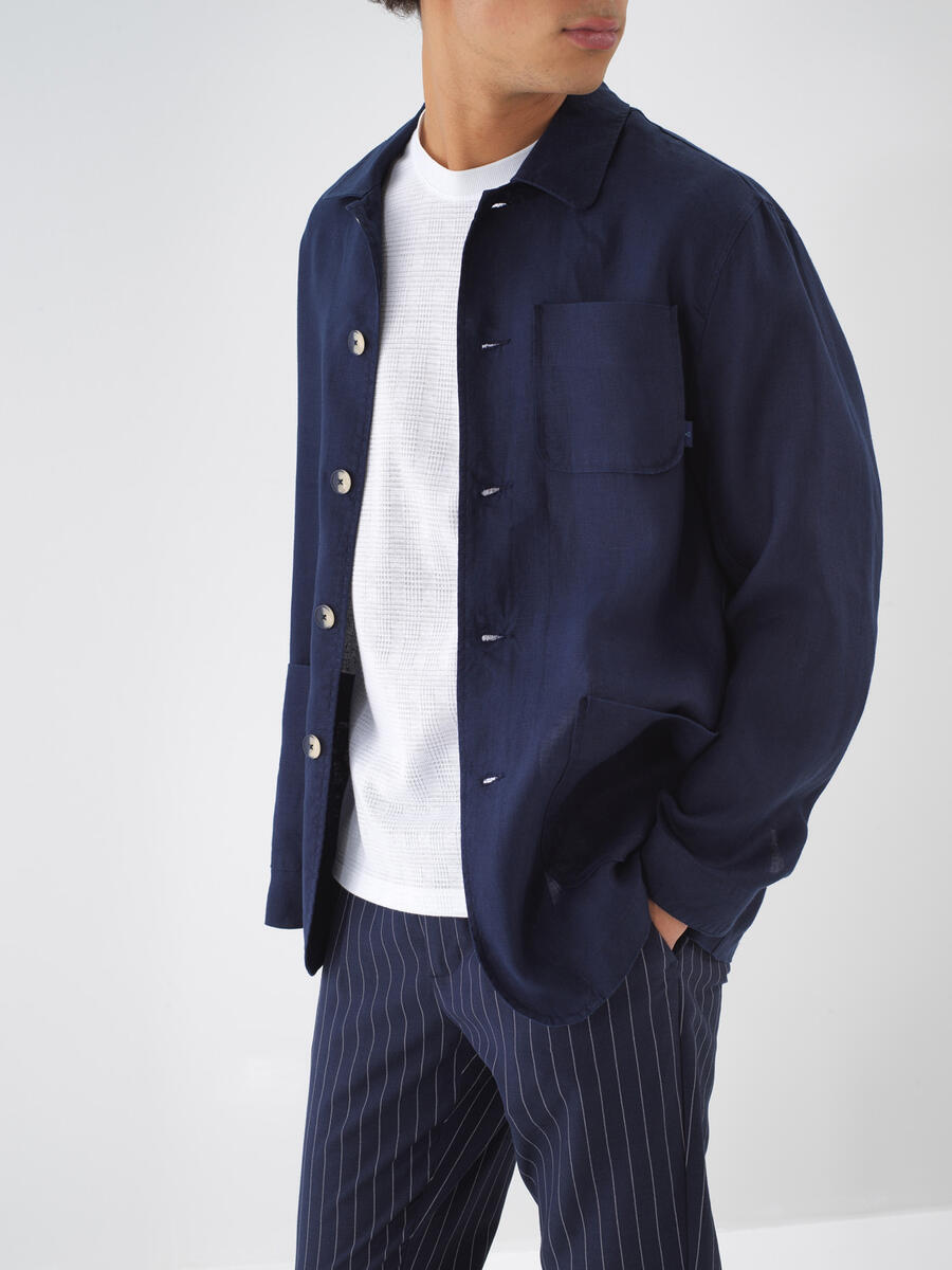 Lacivert %100 Keten Regular Fit Ceket (1)