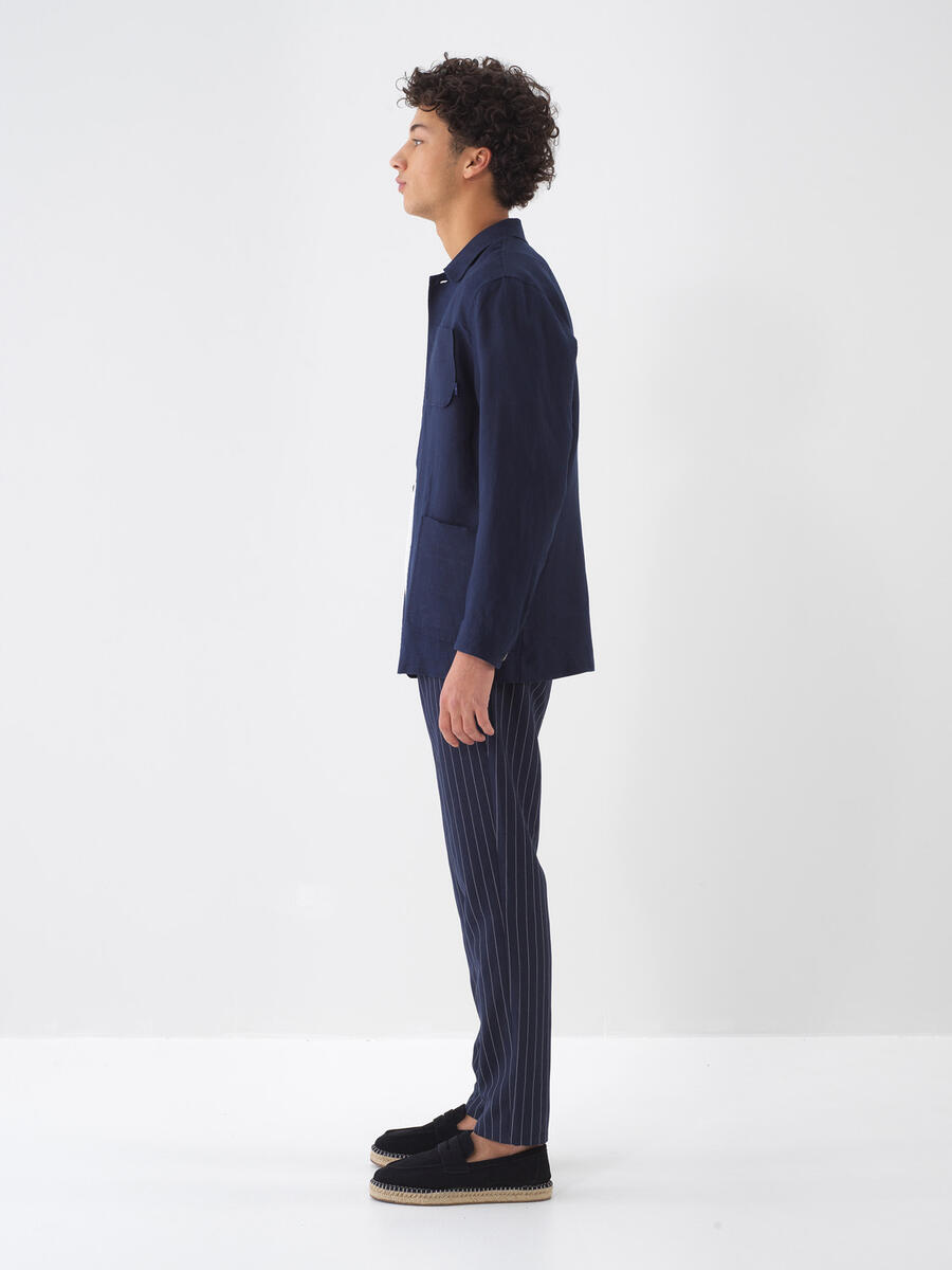 Lacivert %100 Keten Regular Fit Ceket (4)