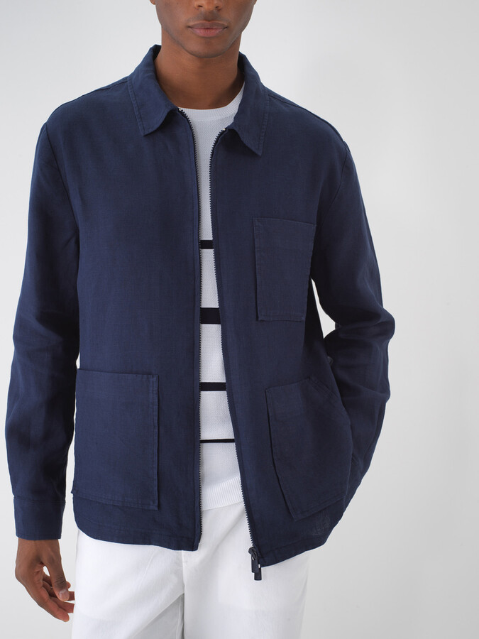 Lacivert %100 Keten Regular Fit Ceket