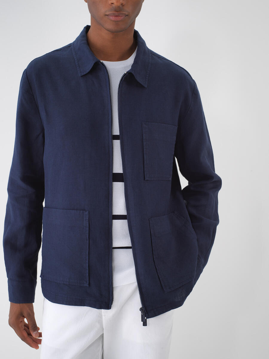 Lacivert %100 Keten Regular Fit Ceket (1)