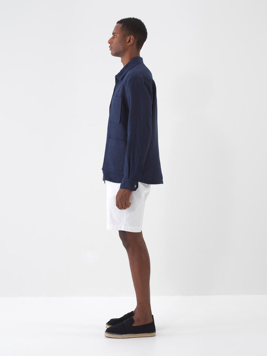 Lacivert %100 Keten Regular Fit Ceket (4)