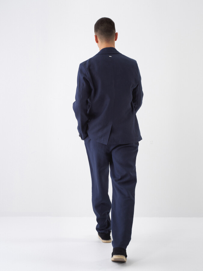 Lacivert %100 Keten Regular Fit Ceket - 5