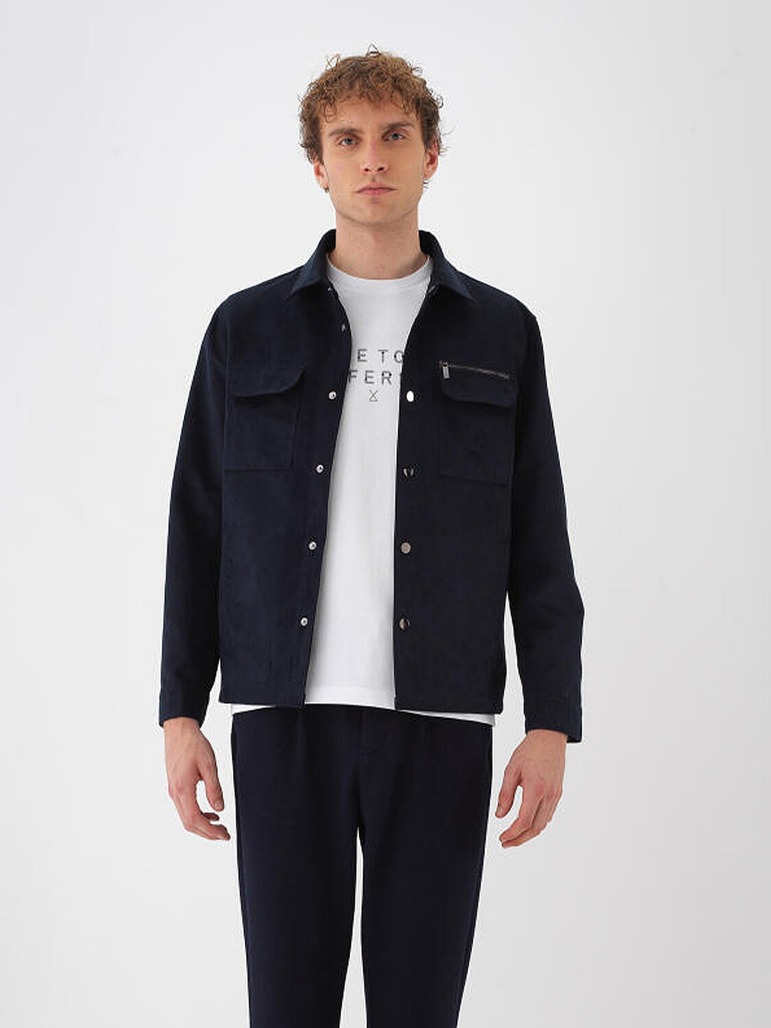 Lacivert Regular Fit Süet Görünümlü Ceket