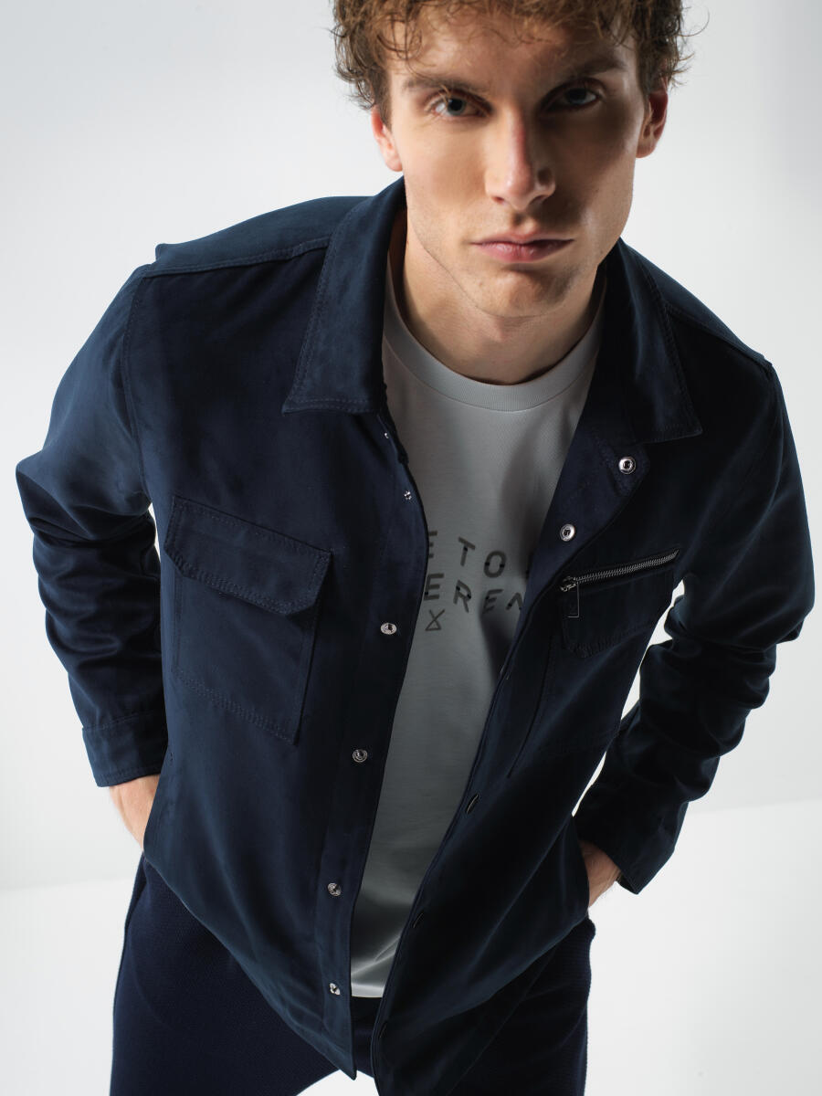 Lacivert Soft Touch Süet Görünüm Regular Fit Ceket - 2