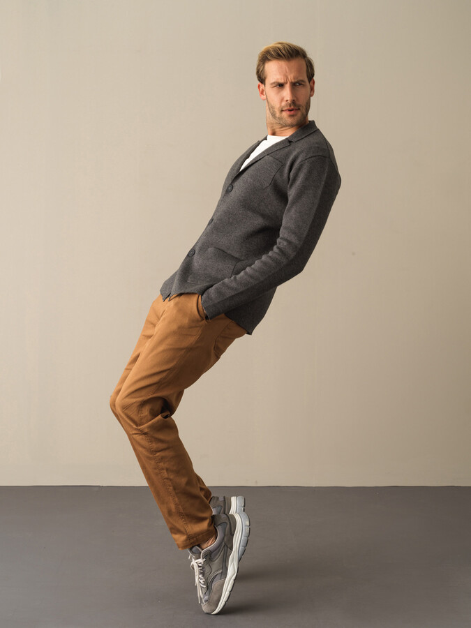 Antrasit Pamuk Dokulu Regular Fit Triko - Xint