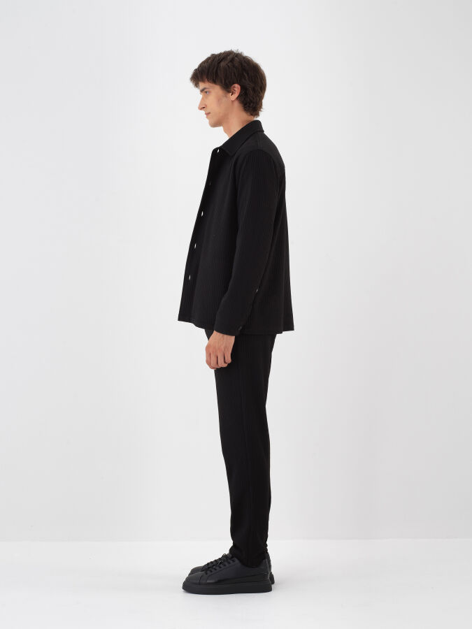 Siyah Esnek Dokulu Regular Fit Ceket - Xint