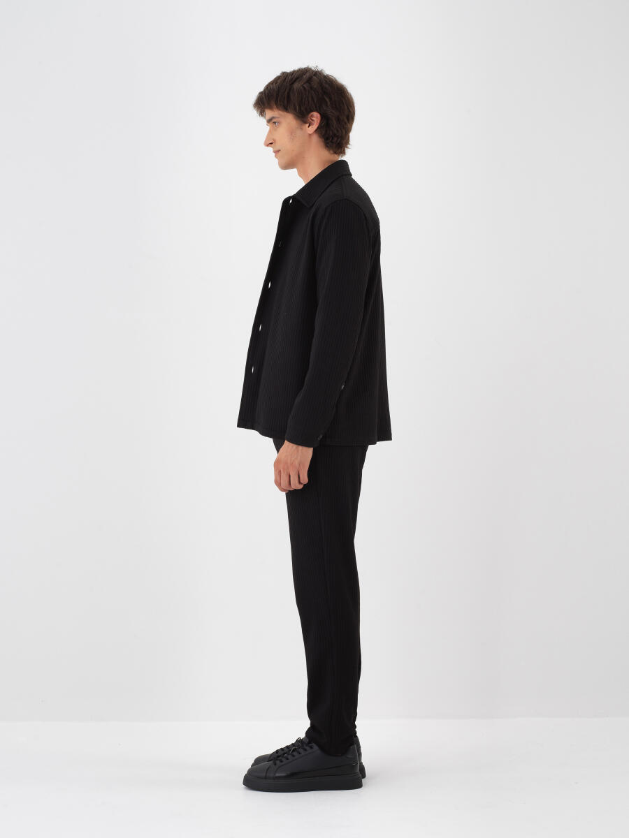 Siyah Esnek Dokulu Regular Fit Ceket - 3