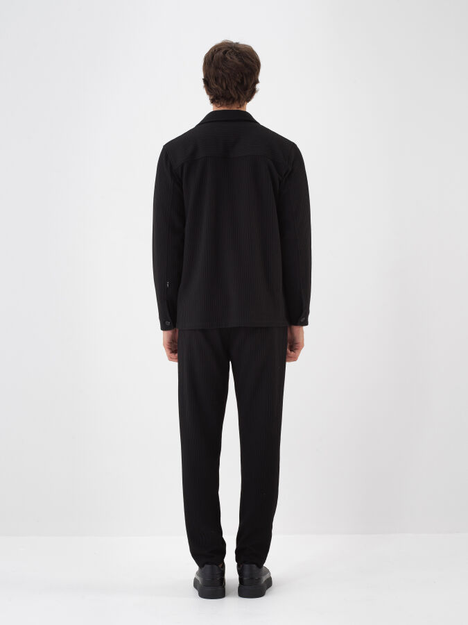 Siyah Esnek Dokulu Regular Fit Ceket - Xint