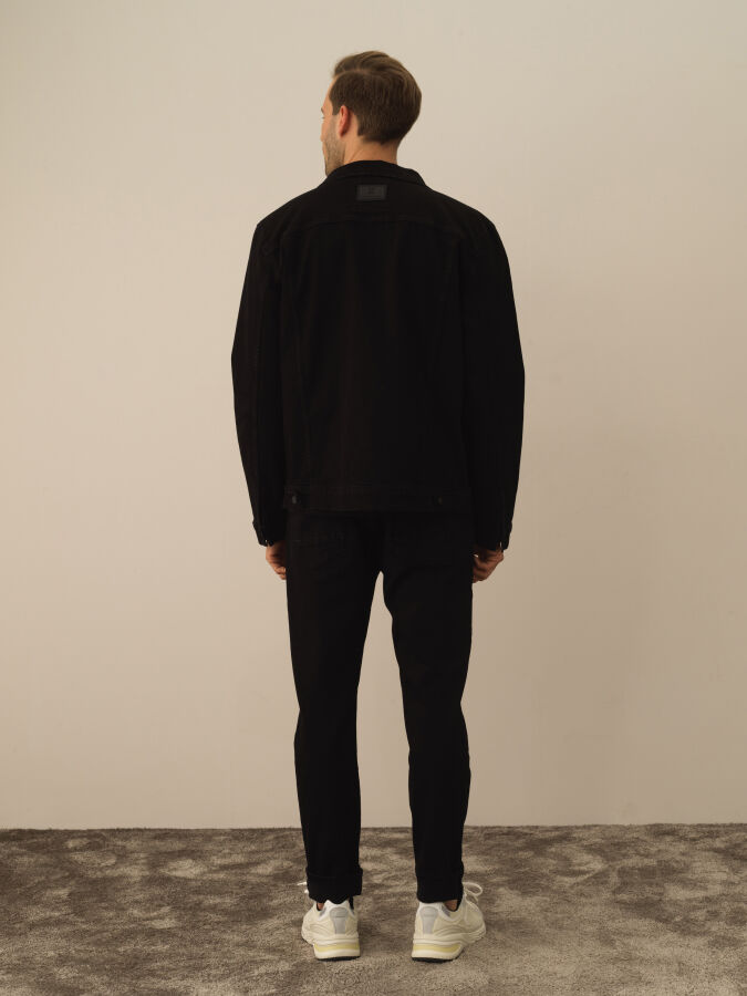 Siyah Pamuk Dokulu Regular Fit Ceket - Xint