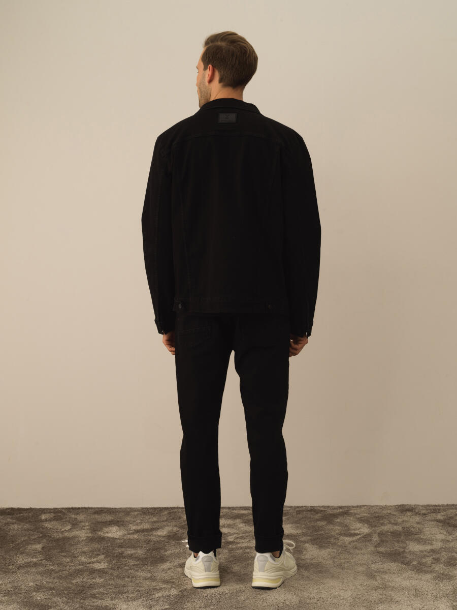 Siyah Pamuk Dokulu Regular Fit Ceket - 4
