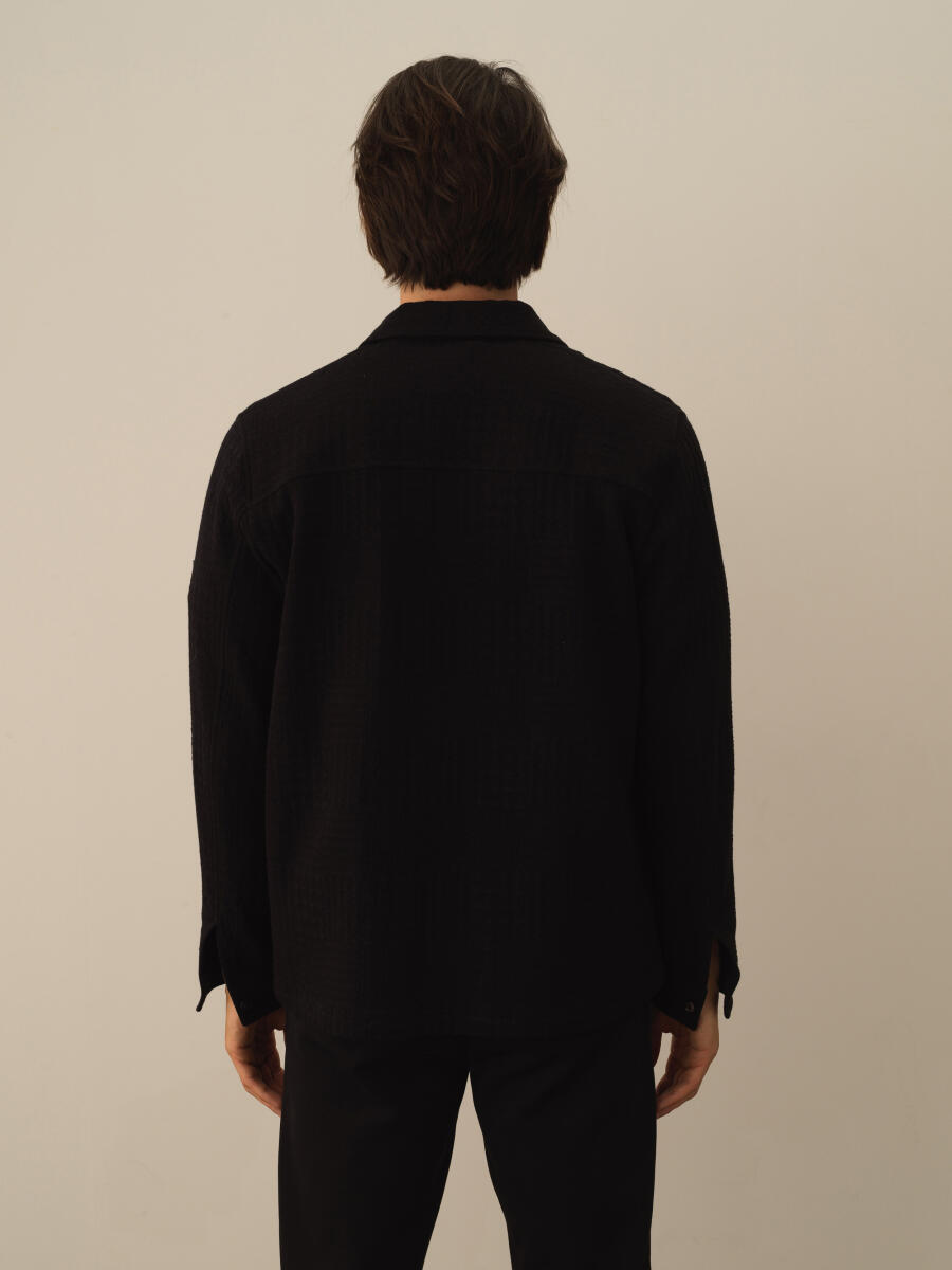 Siyah Pamuk Dokulu Regular Fit Ceket - 4