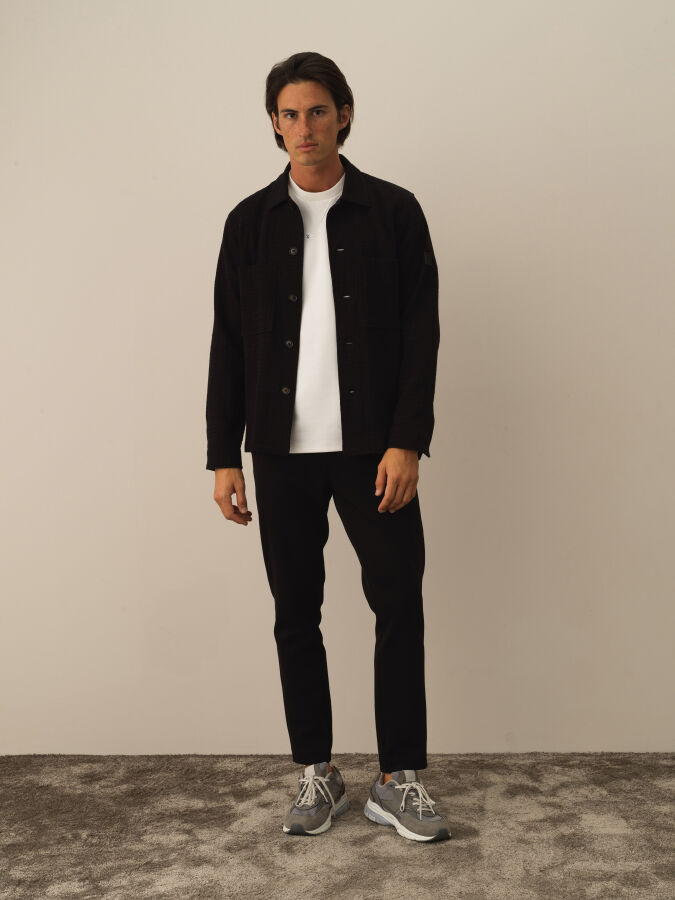 Siyah Pamuk Dokulu Regular Fit Ceket - Xint