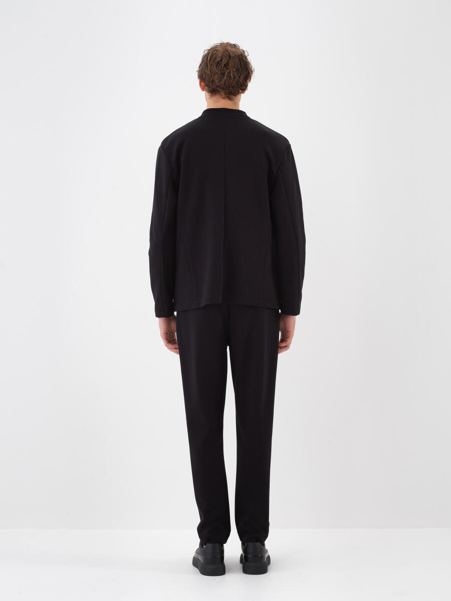 Siyah Pamuk Dokulu Regular Fit Ceket - 4