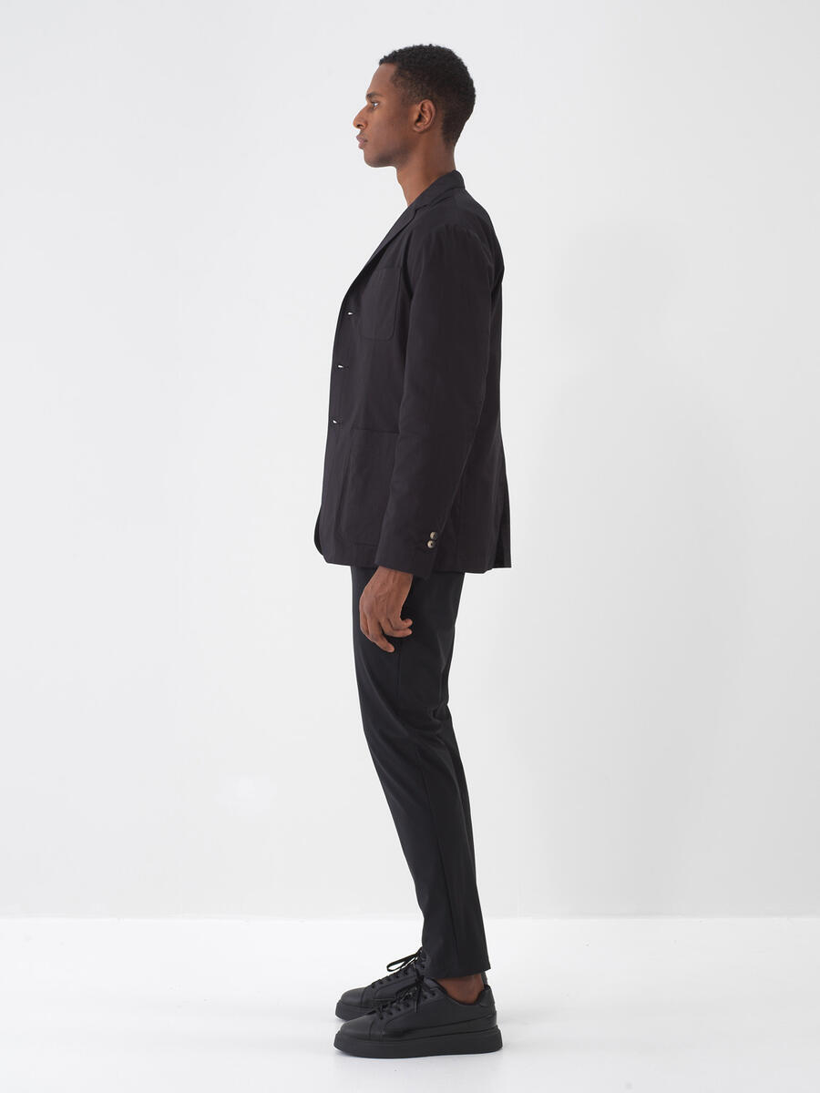 Siyah Pamuk Dokulu Regular Fit Ceket - 4