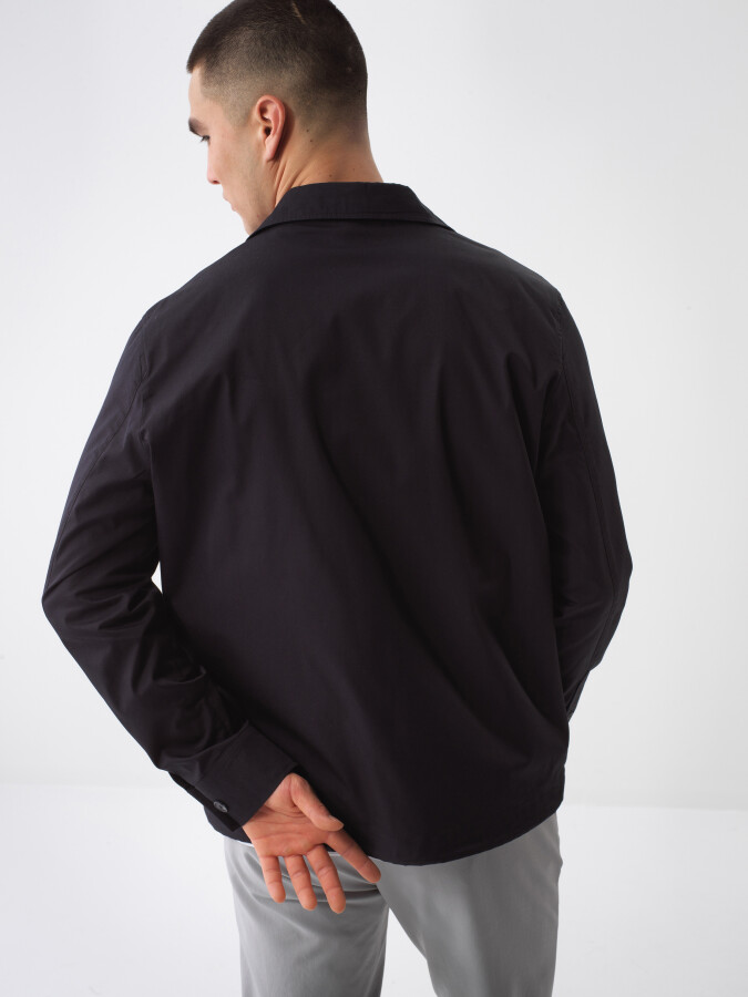 Siyah Pamuk Dokulu Regular Fit Ceket - 4