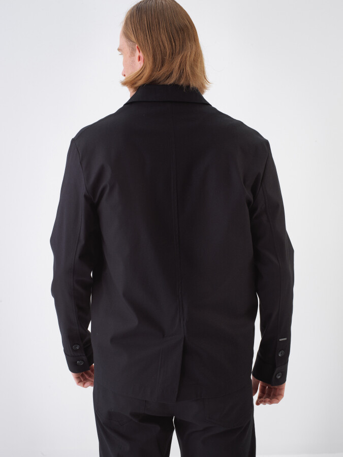 Siyah Pamuk Dokulu Regular Fit Ceket - 3