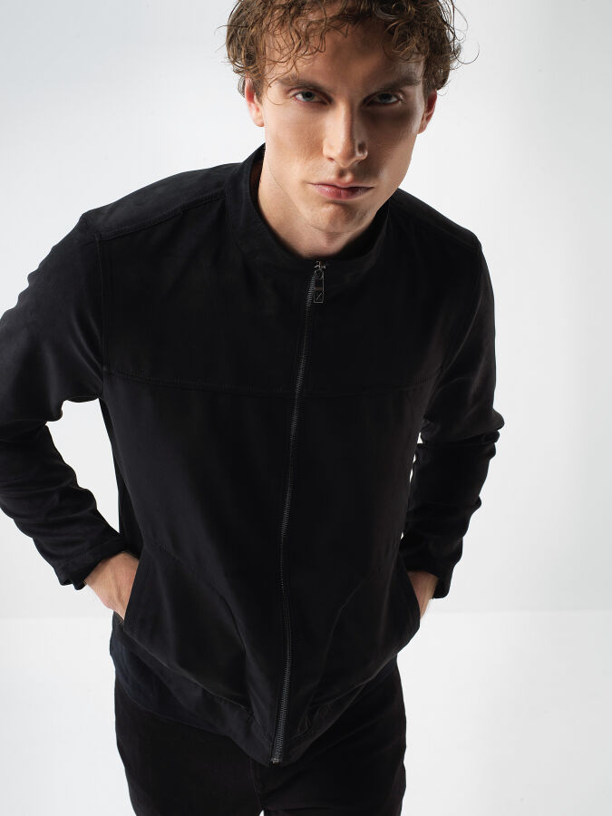 Siyah Soft Touch Süet Görünüm Regular Fit Ceket - Xint