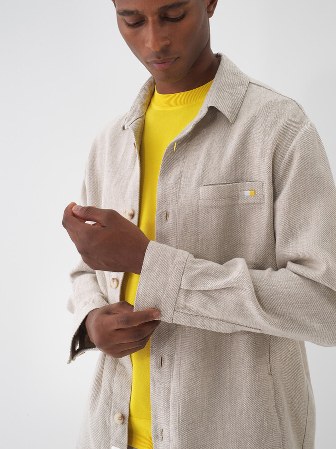 Taş Rengi %100 Keten Regular Fit Ceket
