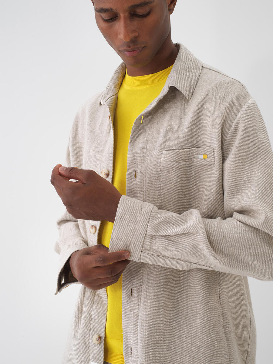 Taş Rengi %100 Keten Regular Fit Ceket - 2