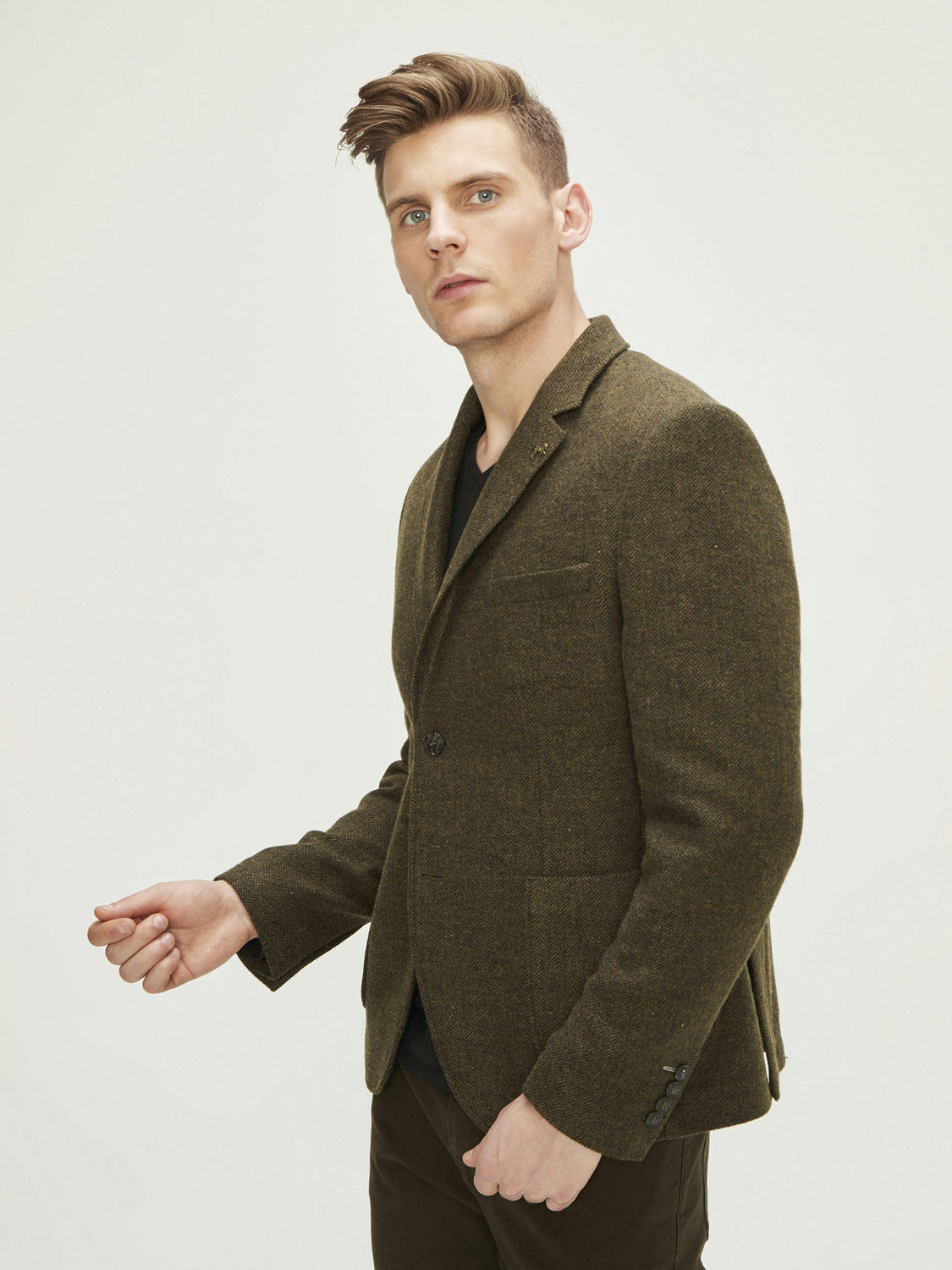Çift Yırtmaçlı Balık Sırtı Yünlü Slim Fit Ceket
