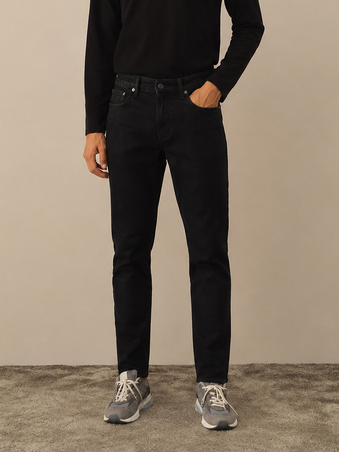 Siyah Slim Fit Pamuklu Denim Pantolon - 2