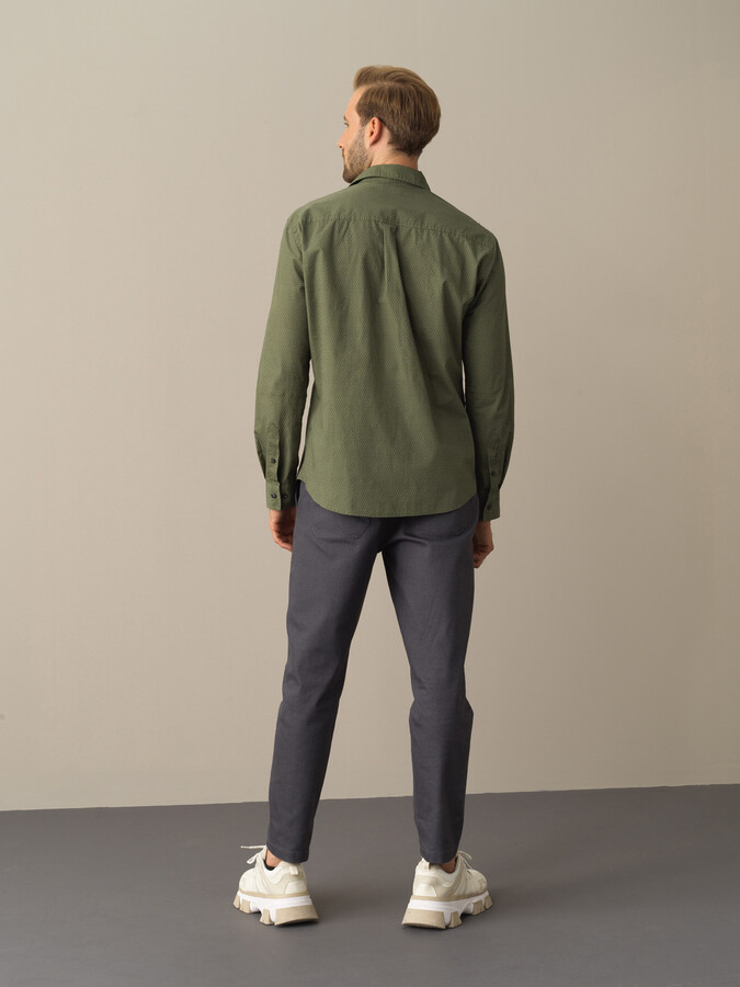 Haki Pamuk Dokulu Regular Fit Desenli Gömlek - Xint