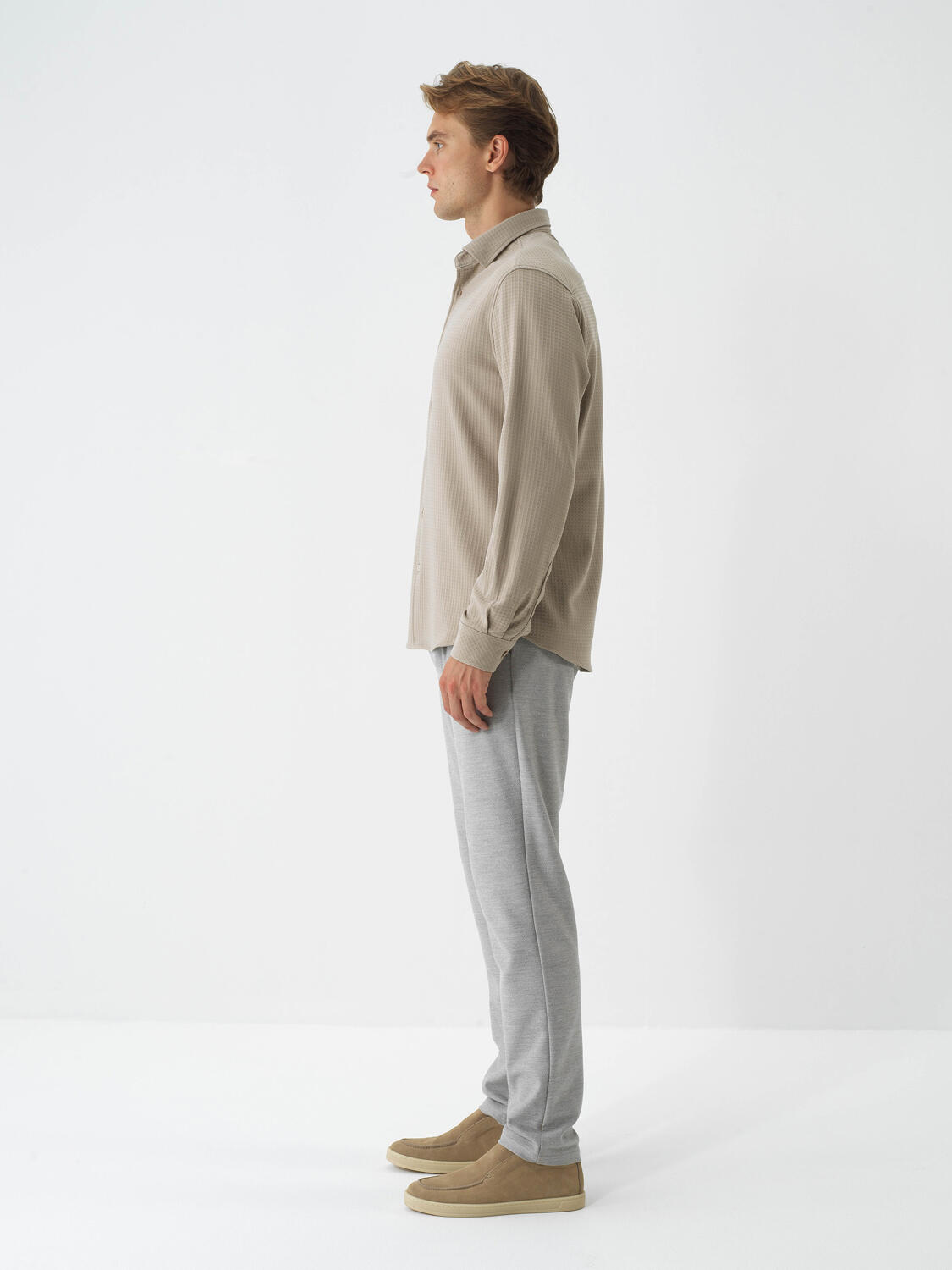 Bej Esnek Dokulu Regular Fit Gömlek - 3