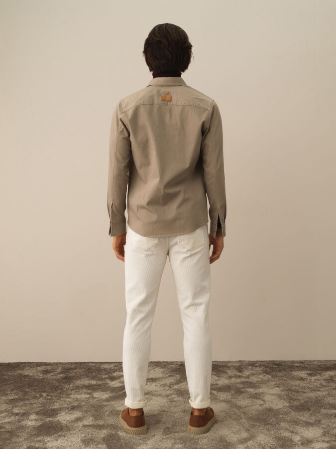 Bej Pamuk Dokulu Regular Fit Gömlek - Xint