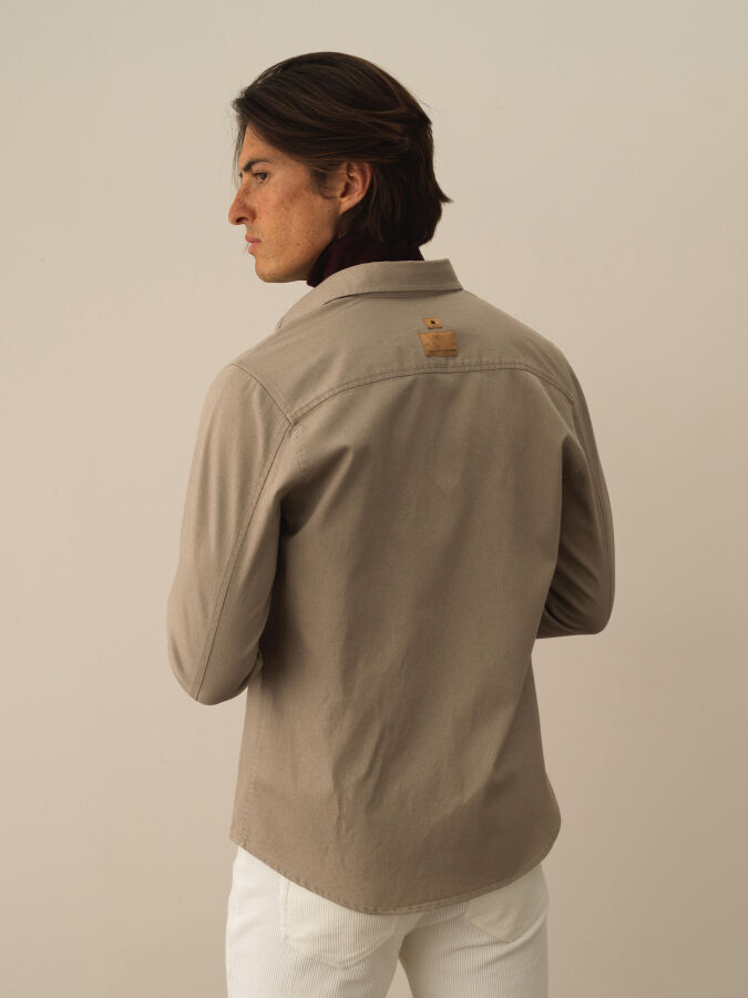 Bej Pamuk Dokulu Regular Fit Gömlek - Xint