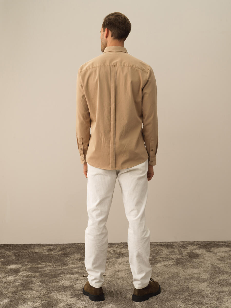Bej Pamuk Dokulu Regular Fit Gömlek - 4