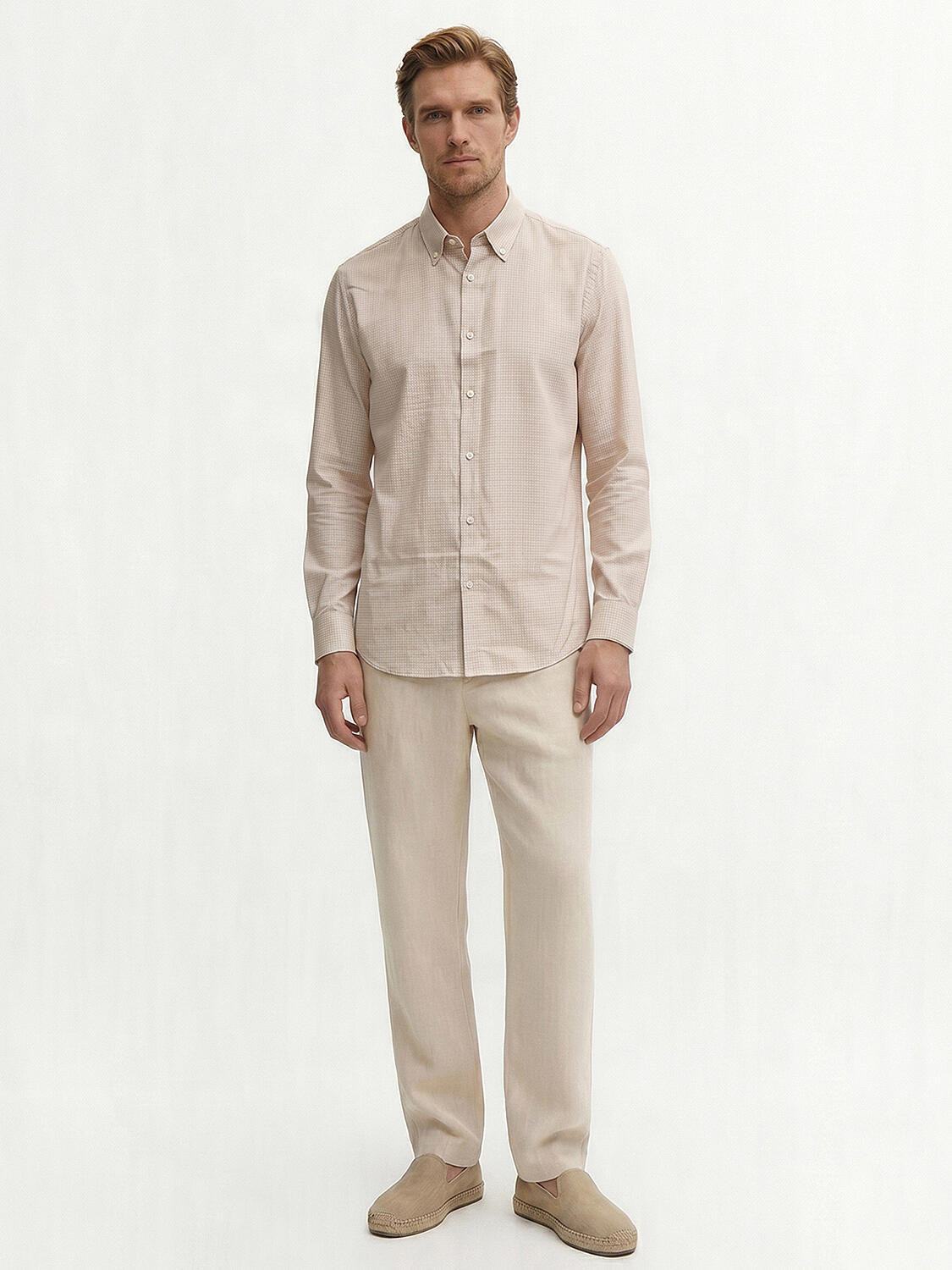 Bej Pamuk Dokulu Regular Fit Gömlek - 2