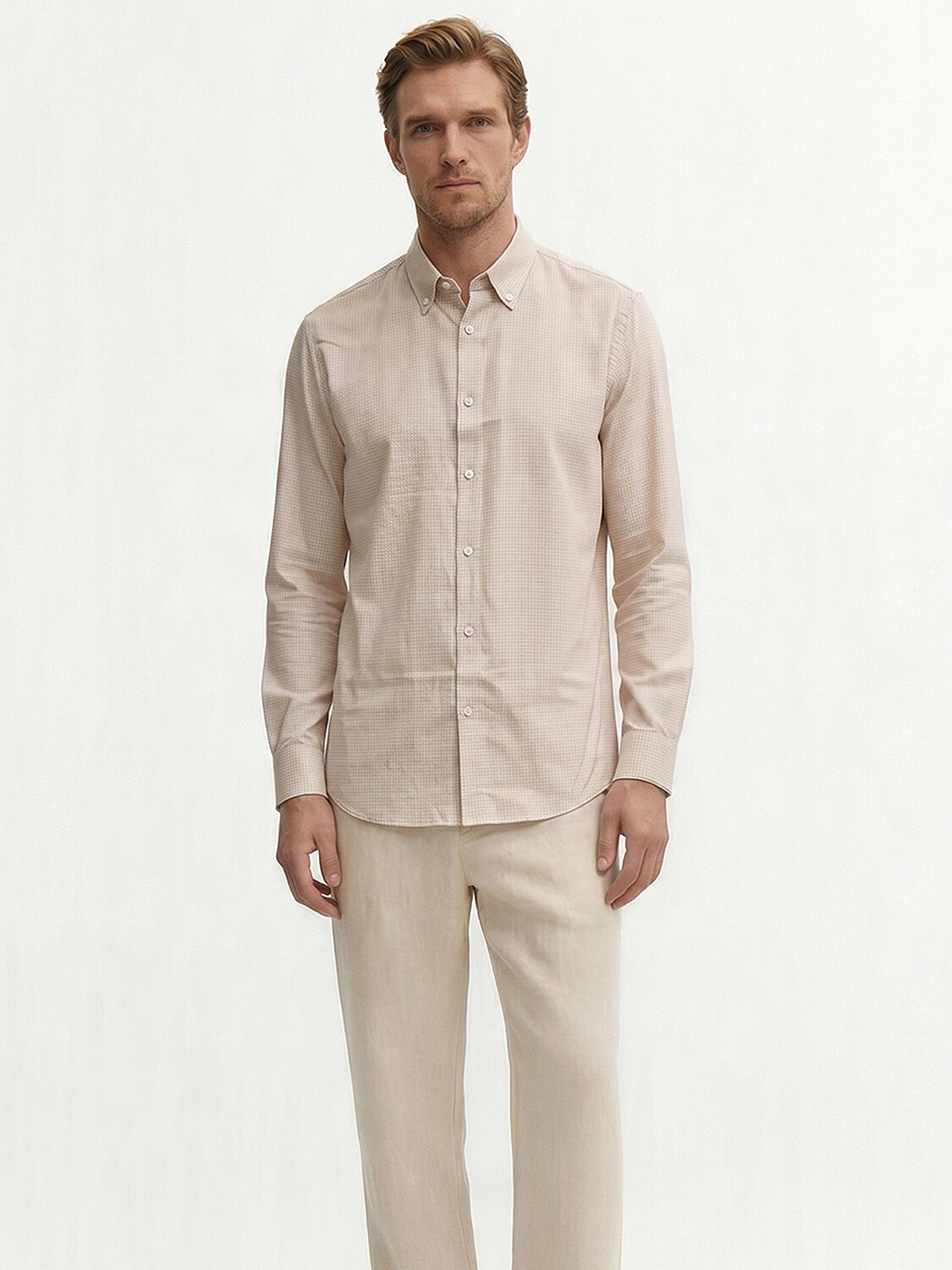 Bej Pamuk Dokulu Regular Fit Gömlek