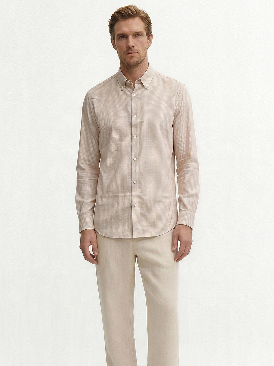 Bej Pamuk Dokulu Regular Fit Gömlek - 1