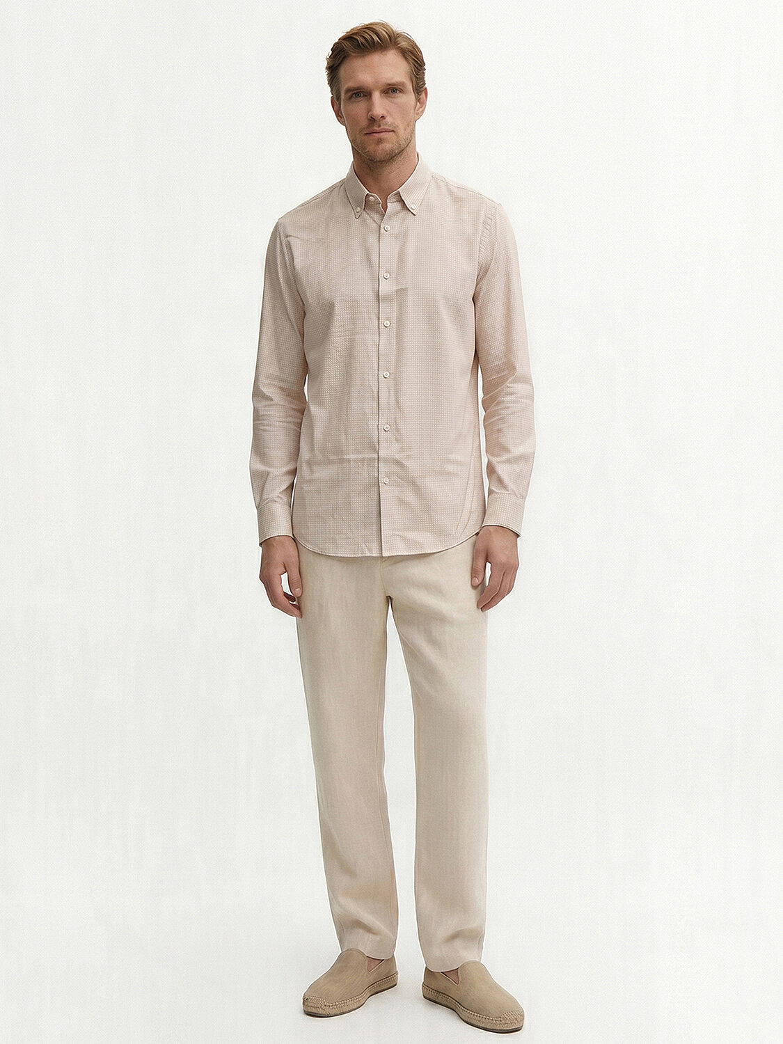 Bej Pamuk Dokulu Regular Fit Gömlek (1)