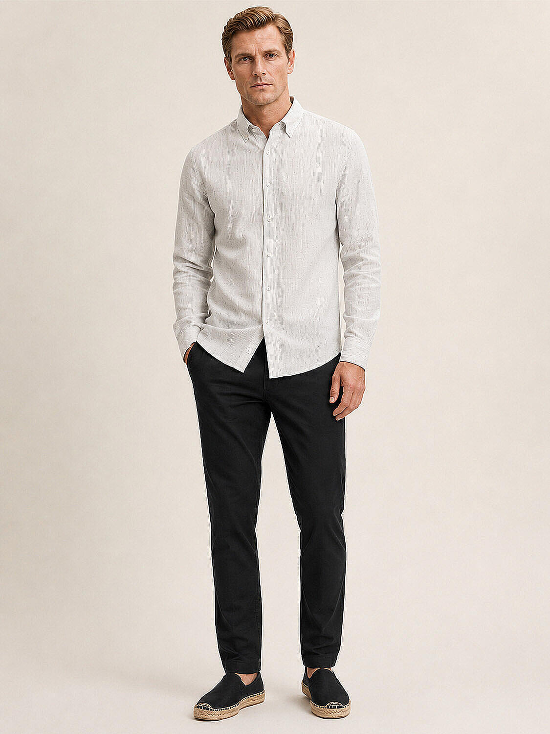 Beyaz %100 Keten Regular Fit Gömlek (2)