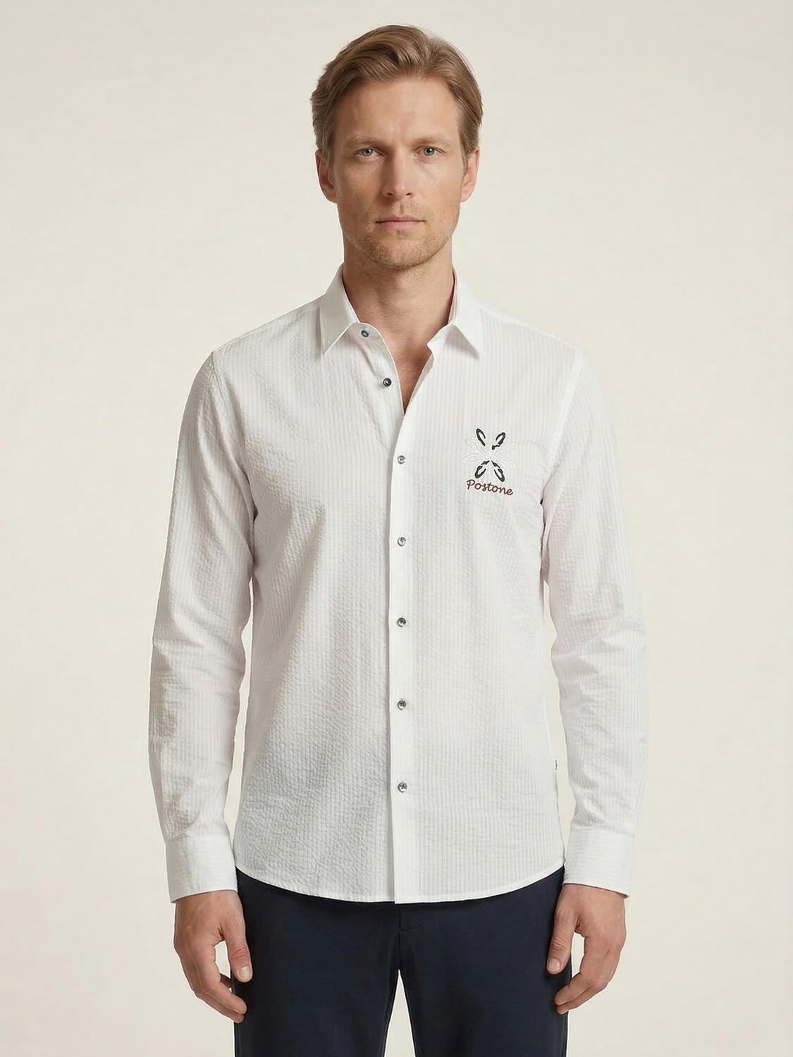 Beyaz Pamuk Dokulu Regular Fit Gömlek - 1