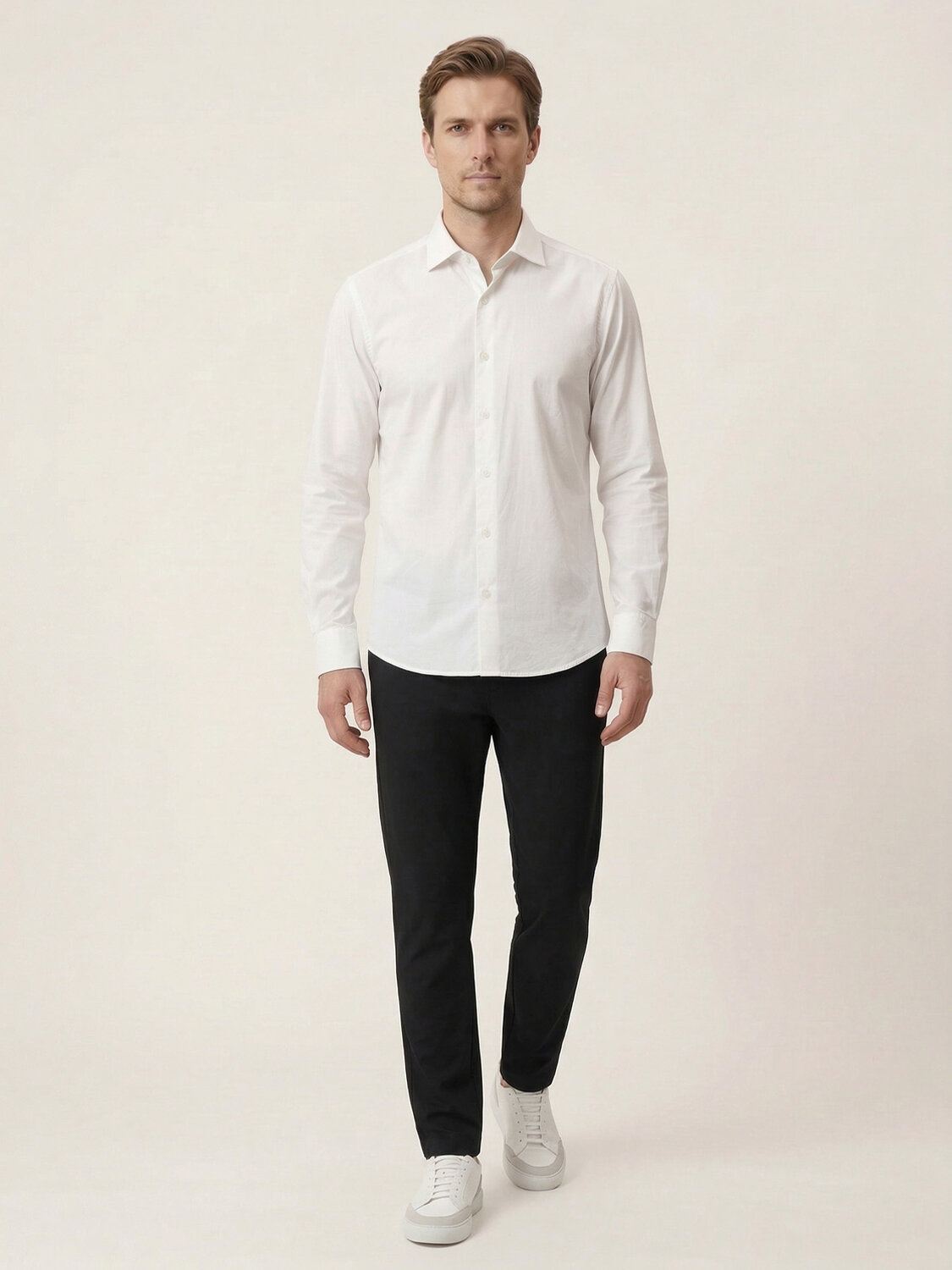 Beyaz Pamuk Dokulu Slim Fit Gömlek (1)