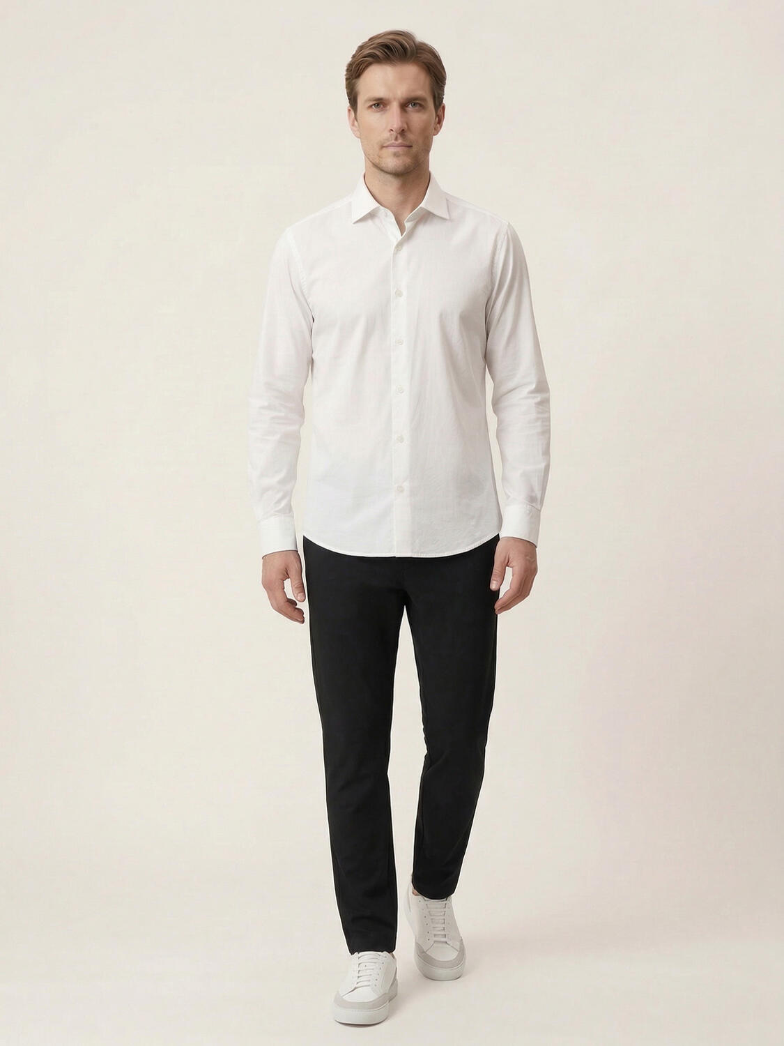 Beyaz Pamuk Dokulu Slim Fit Gömlek - 2