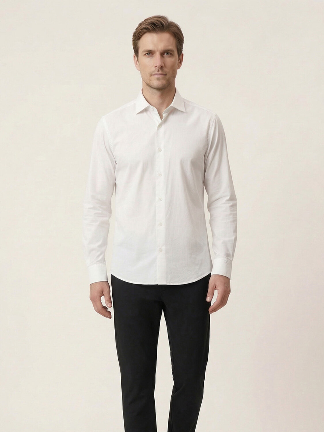 Beyaz Pamuk Dokulu Slim Fit Gömlek