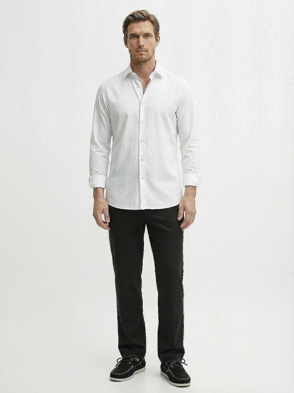 Beyaz Pamuk Dokulu Slim Fit Gömlek (2)