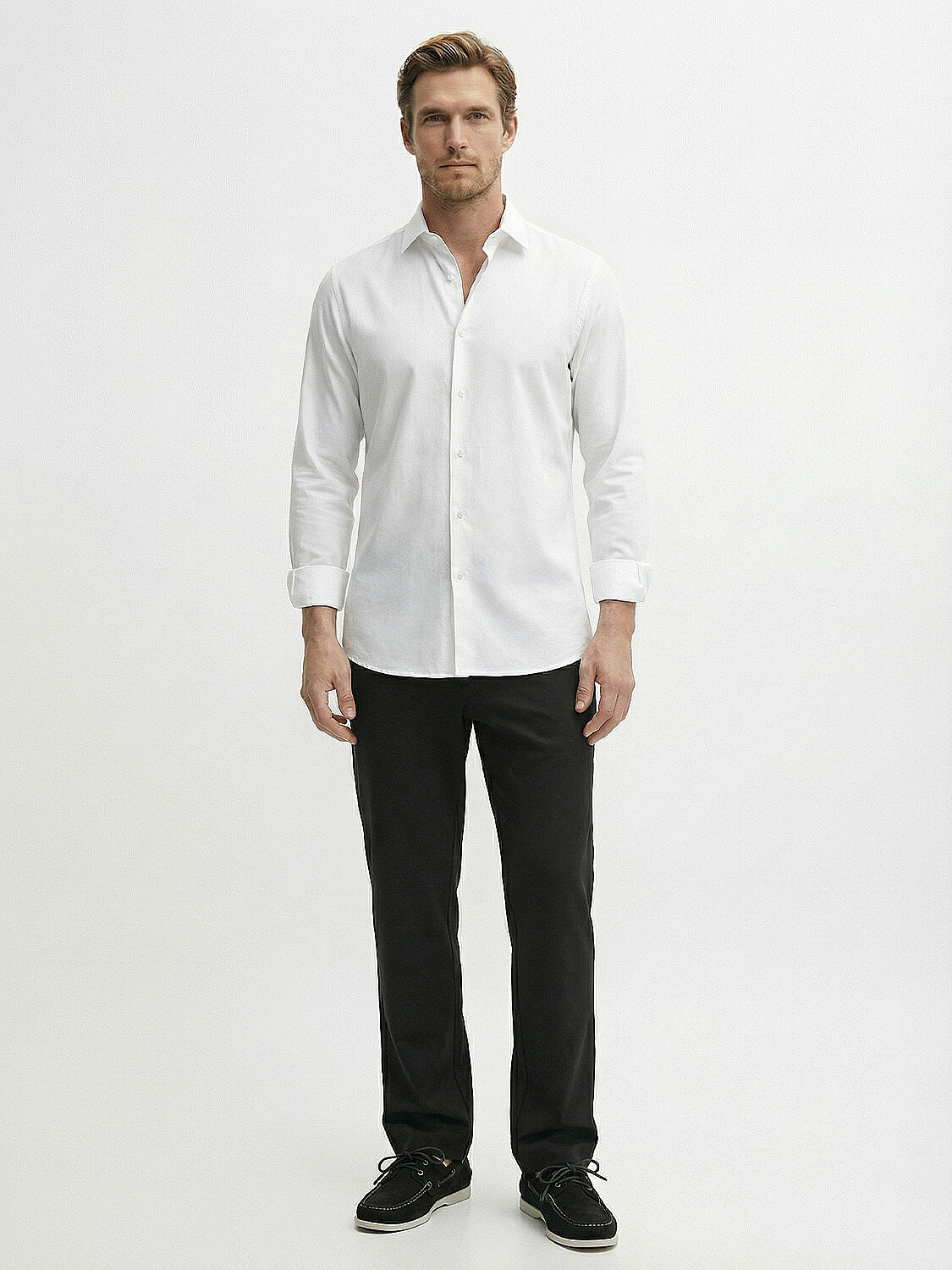 Beyaz Pamuk Dokulu Slim Fit Gömlek (1)