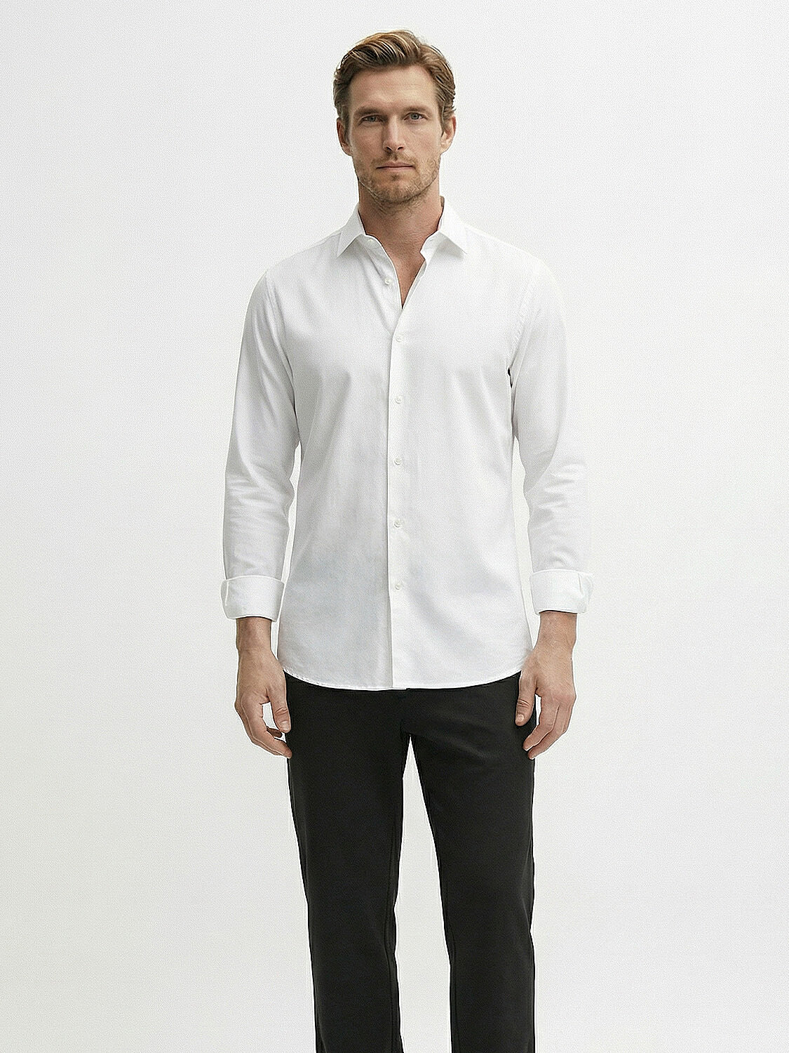 Beyaz Pamuk Dokulu Slim Fit Gömlek