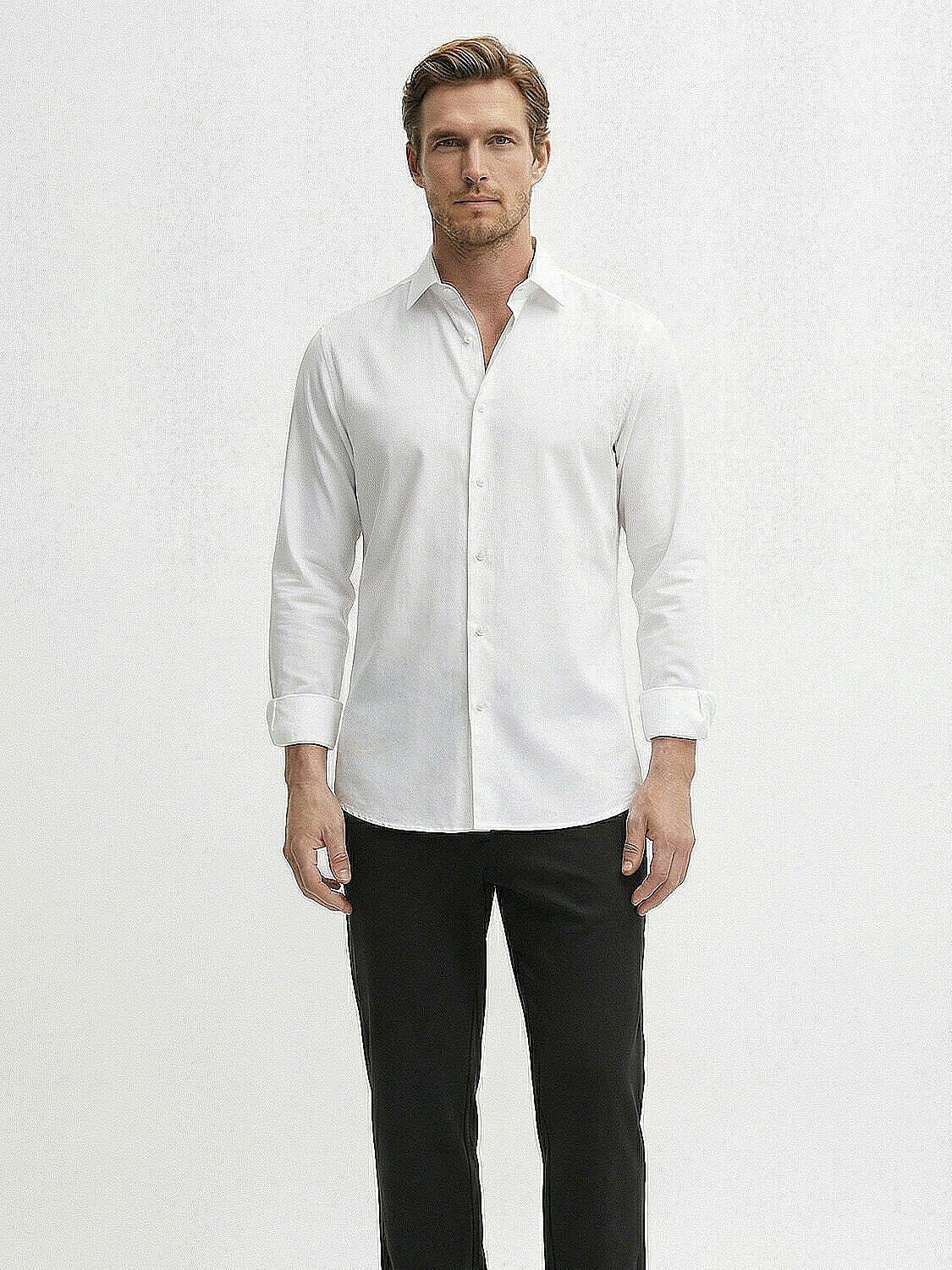 Beyaz Pamuk Dokulu Slim Fit Gömlek (1)