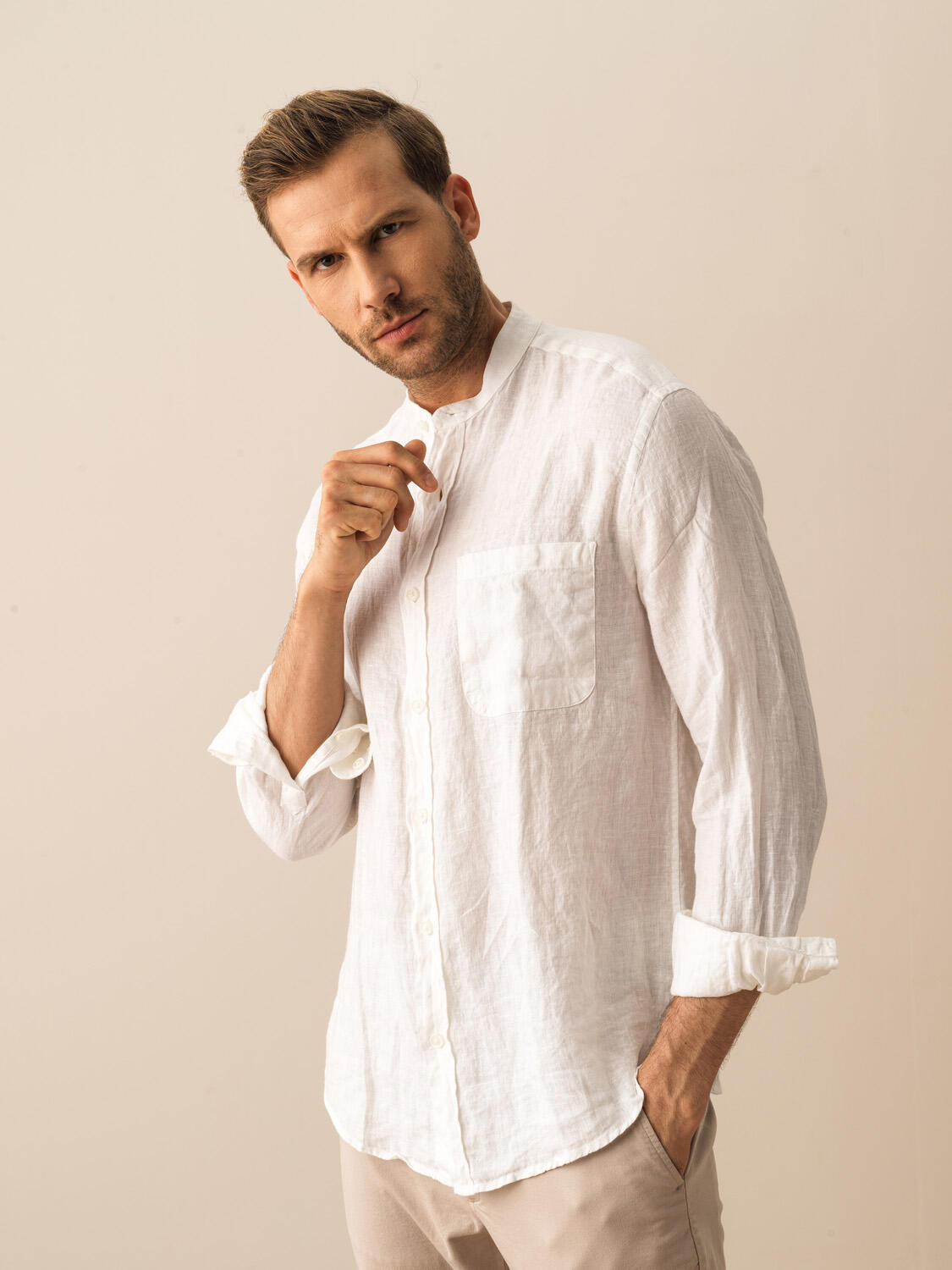 Kırık Beyaz %100 Keten Regular Fit Gömlek