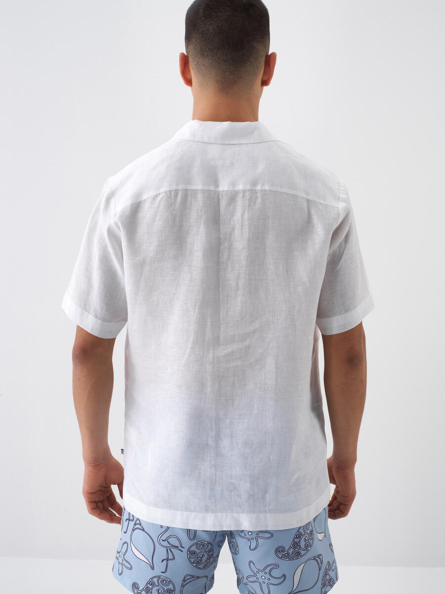 Beyaz %100 Keten Regular Fit Gömlek - 4