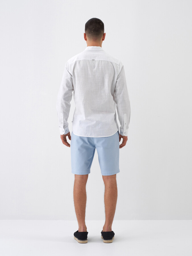 Beyaz Keten Karışımlı Regular Fit Gömlek - 6