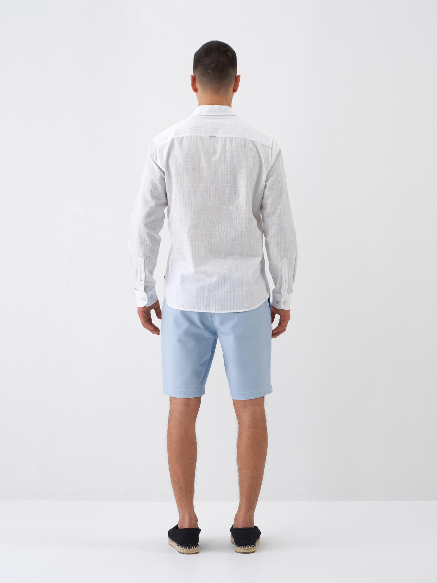 Beyaz Keten Karışımlı Regular Fit Gömlek - 6