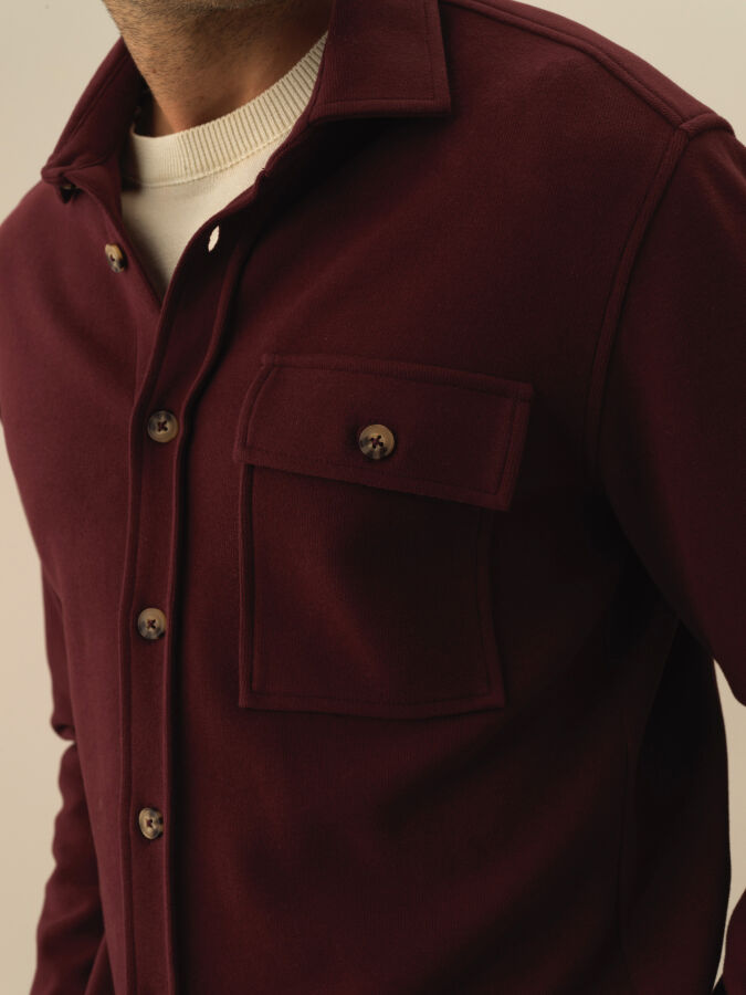 Bordo Pamuk Dokulu Regular Fit Gömlek - Xint